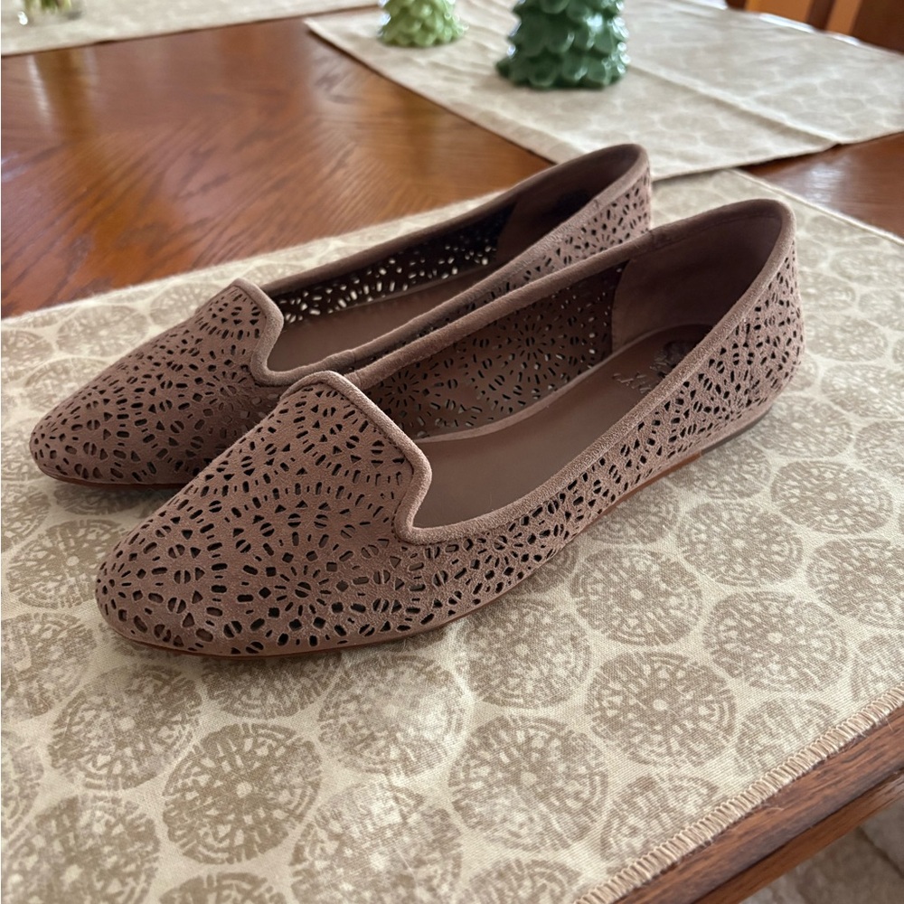 Vince Camuto Brown Leather Laser-Cut Women's Loafers
